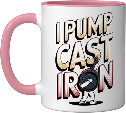 Dutch Oven: I Pump Cast Iron Ceramic Mug, Pink/White, 11oz