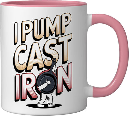 Dutch Oven: I Pump Cast Iron Ceramic Mug, Pink/White, 11oz