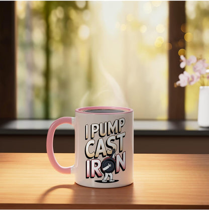 Dutch Oven: I Pump Cast Iron Ceramic Mug, Pink/White, 11oz