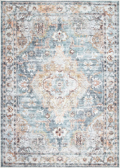 Washable Non-Slip 3' x 5' Rug - Teal/Peach Traditional Area Rug for Living Room, Bedroom, Dining Room, and Kitchen - Exact Size: 3' x 5'