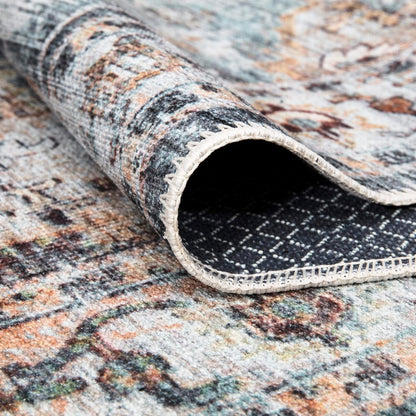 Washable Non-Slip 3' x 5' Rug - Teal/Peach Traditional Area Rug for Living Room, Bedroom, Dining Room, and Kitchen - Exact Size: 3' x 5'