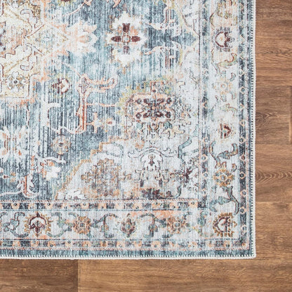 Washable Non-Slip 3' x 5' Rug - Teal/Peach Traditional Area Rug for Living Room, Bedroom, Dining Room, and Kitchen - Exact Size: 3' x 5'
