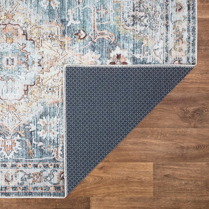 Washable Non-Slip 3' x 5' Rug - Teal/Peach Traditional Area Rug for Living Room, Bedroom, Dining Room, and Kitchen - Exact Size: 3' x 5'