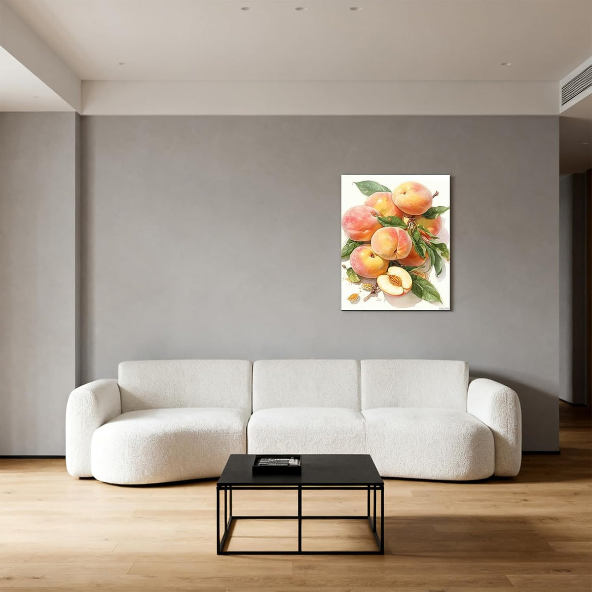 Peaches Fruit in Bowl Art Watercolors Painting, Kitchen Wall Art, Cooking Print, Food Painting for Living Room Wooden Framed 8x10inch Canvas Print with Frame