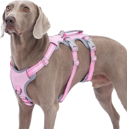 Escape Proof Dog Harness, No Pull Reflective Harness with Lift Handle, Adjustable Pet Vest with Front and Back Leash Clips for Small Medium Large Dogs Walking Hiking Training (Pink,L)
