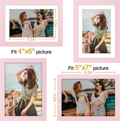 5x7 picture frame, Matted for 4x6 Photos, Pale Pink