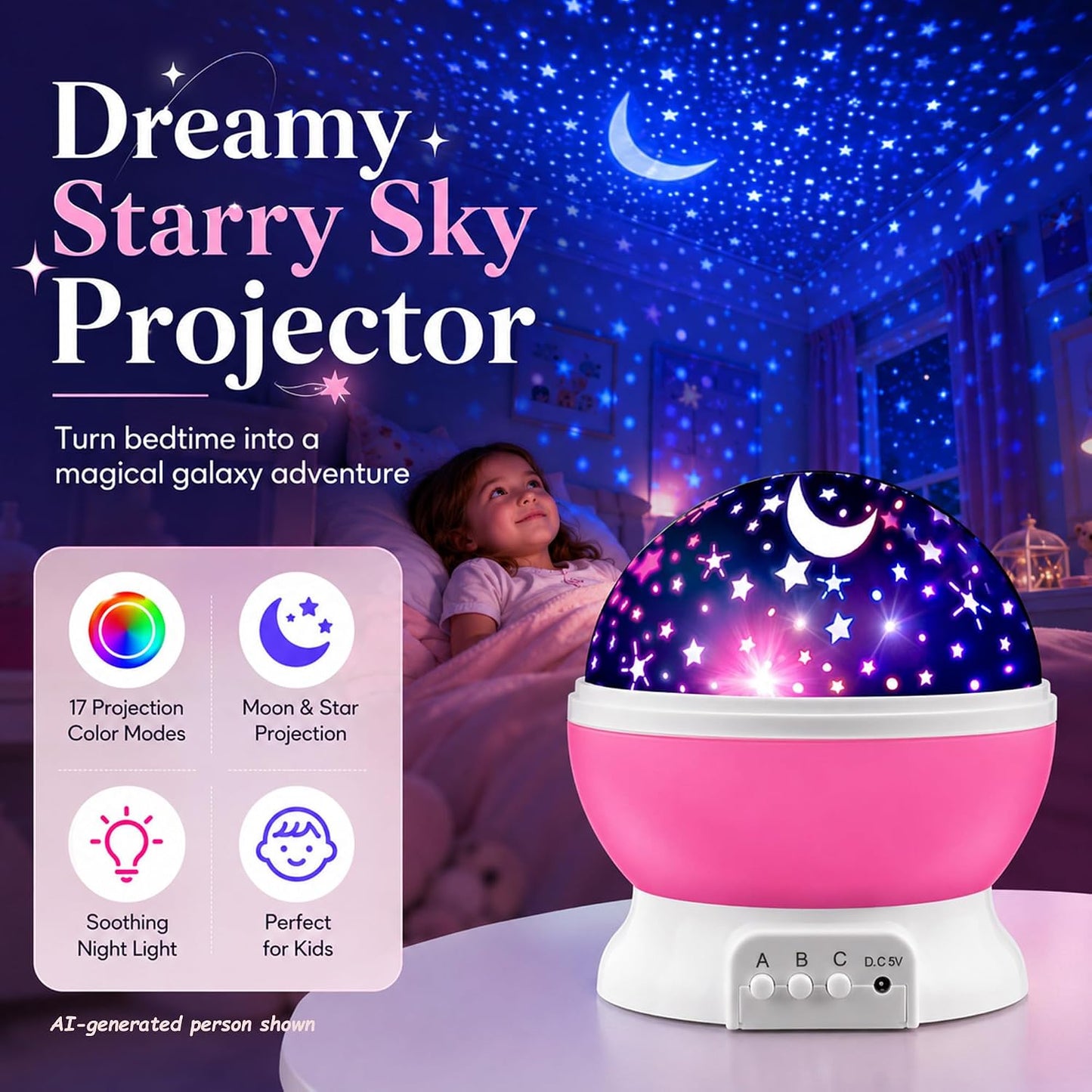 Star Projector Night Lights for Kids | Girls Night Light Projector