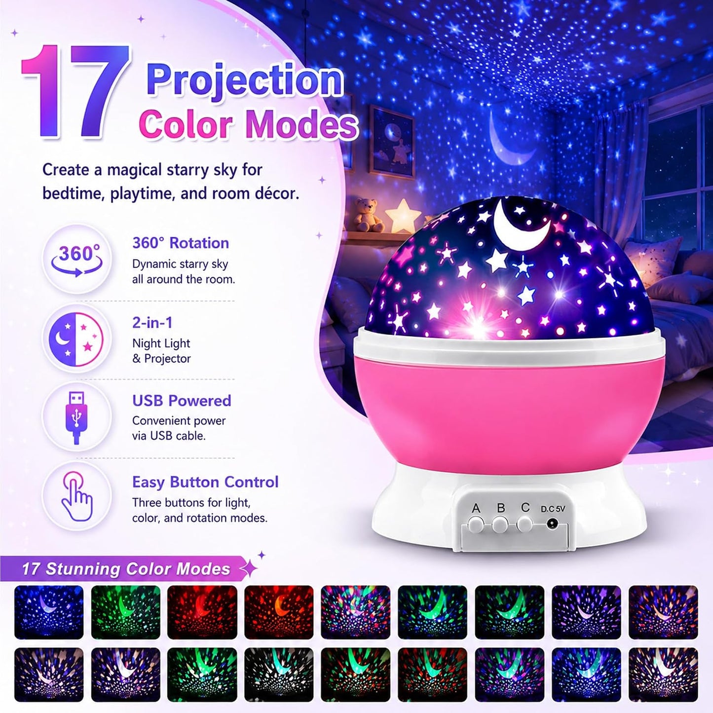 Star Projector Night Lights for Kids | Girls Night Light Projector