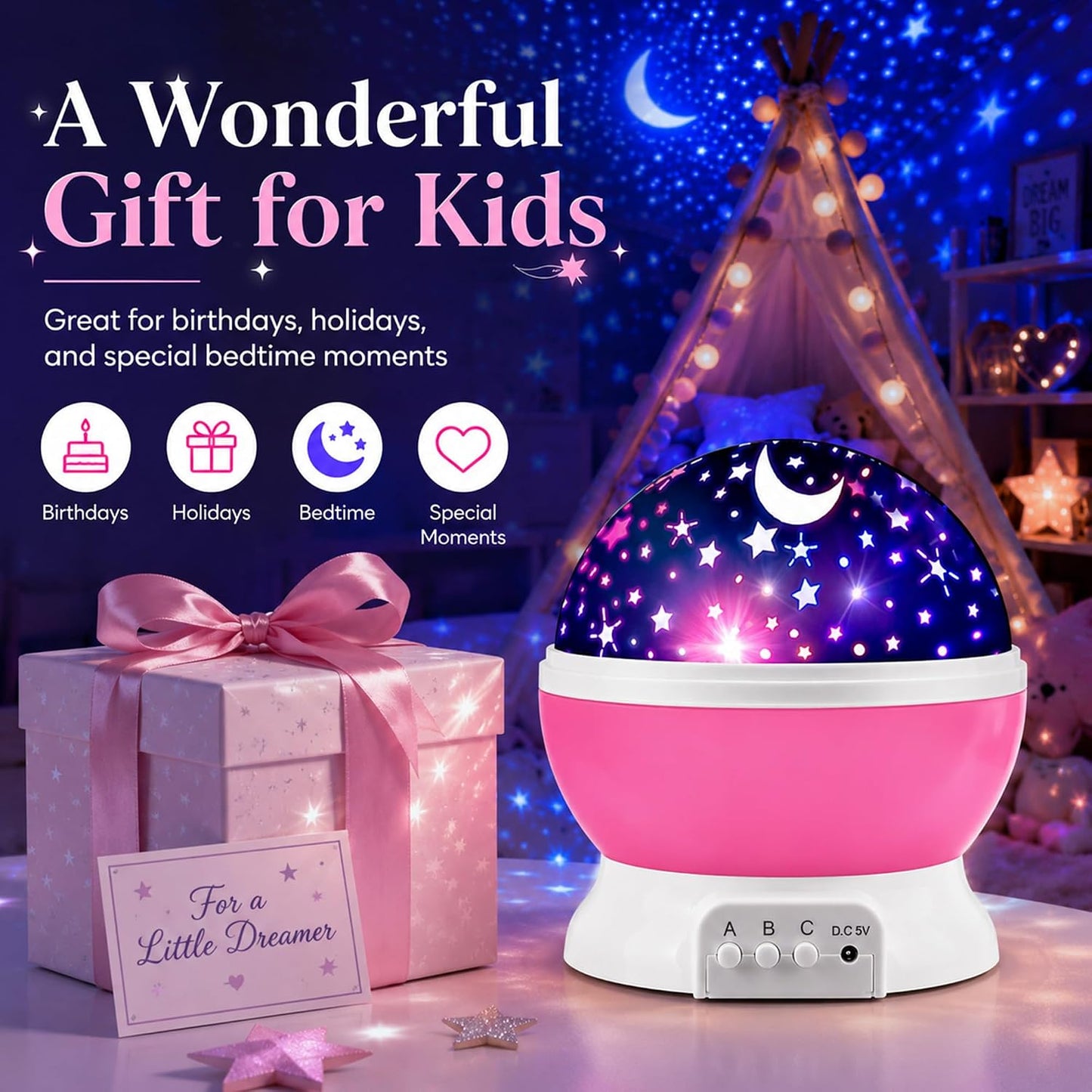 Star Projector Night Lights for Kids | Girls Night Light Projector