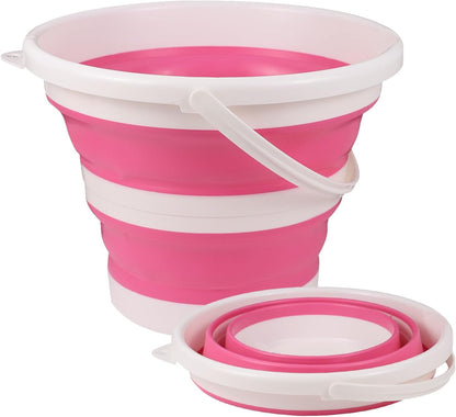 Car Collapsible Bucket, 10L 2.6 Gallon Foldable Round Tub, Pink