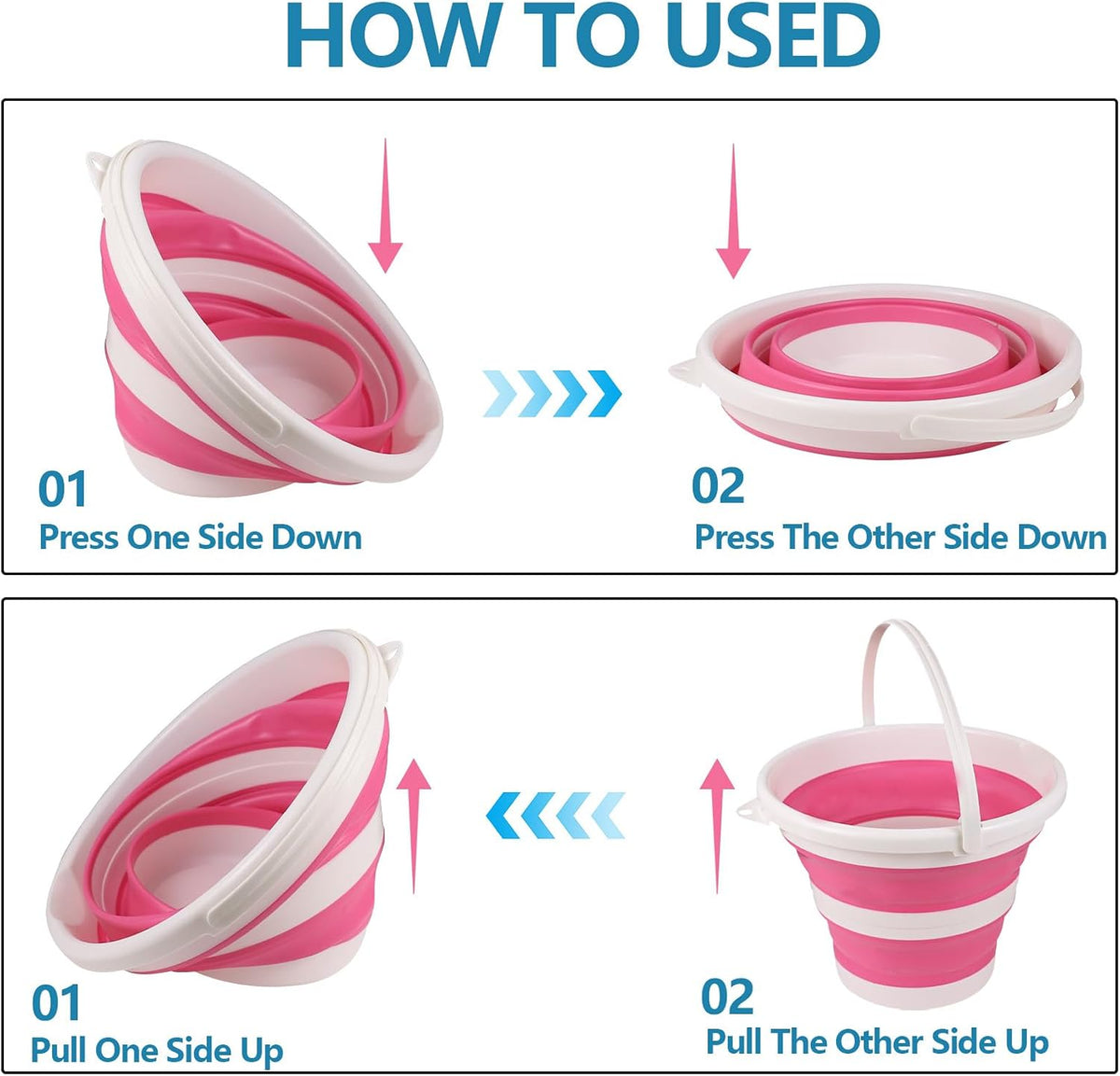 Car Collapsible Bucket, 10L 2.6 Gallon Foldable Round Tub, Pink