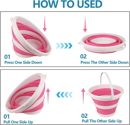 Car Collapsible Bucket, 10L 2.6 Gallon Foldable Round Tub, Pink