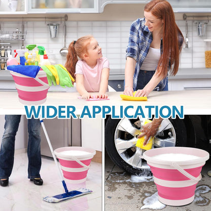 Car Collapsible Bucket, 10L 2.6 Gallon Foldable Round Tub, Pink