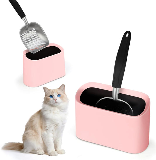 Metal Cat Litter Scoop with Holder, Lidded Caddy Set, Pink