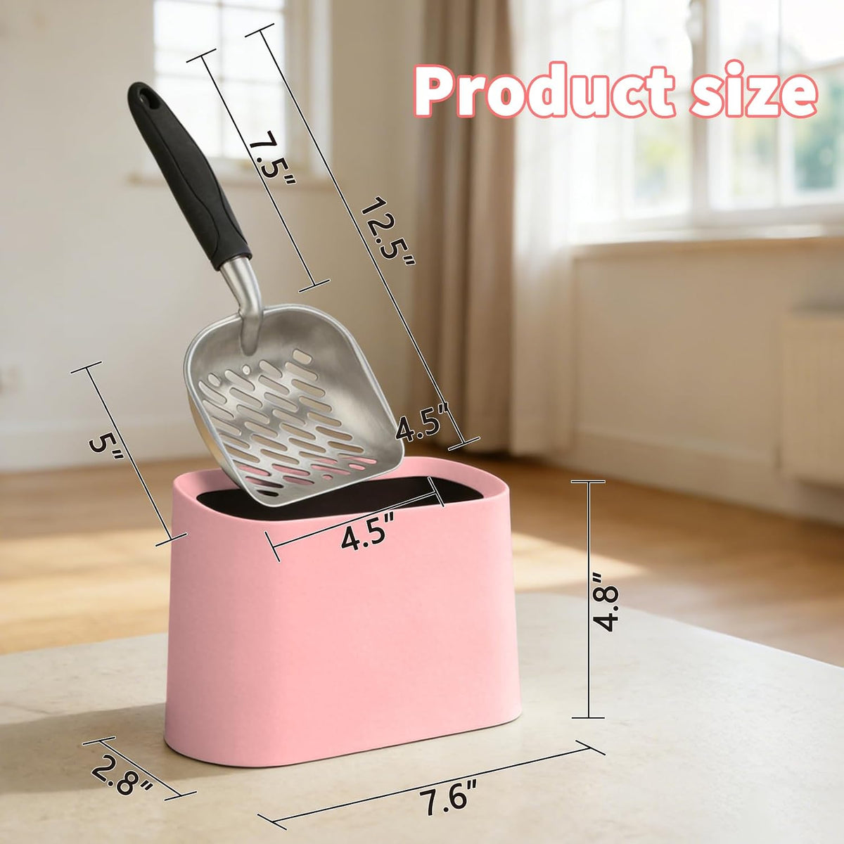 Metal Cat Litter Scoop with Holder, Lidded Caddy Set, Pink