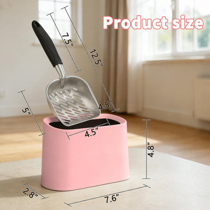 Metal Cat Litter Scoop with Holder, Lidded Caddy Set, Pink