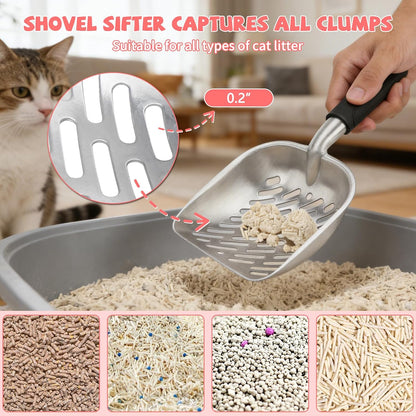 Metal Cat Litter Scoop with Holder, Lidded Caddy Set, Pink