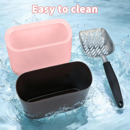 Metal Cat Litter Scoop with Holder, Lidded Caddy Set, Pink