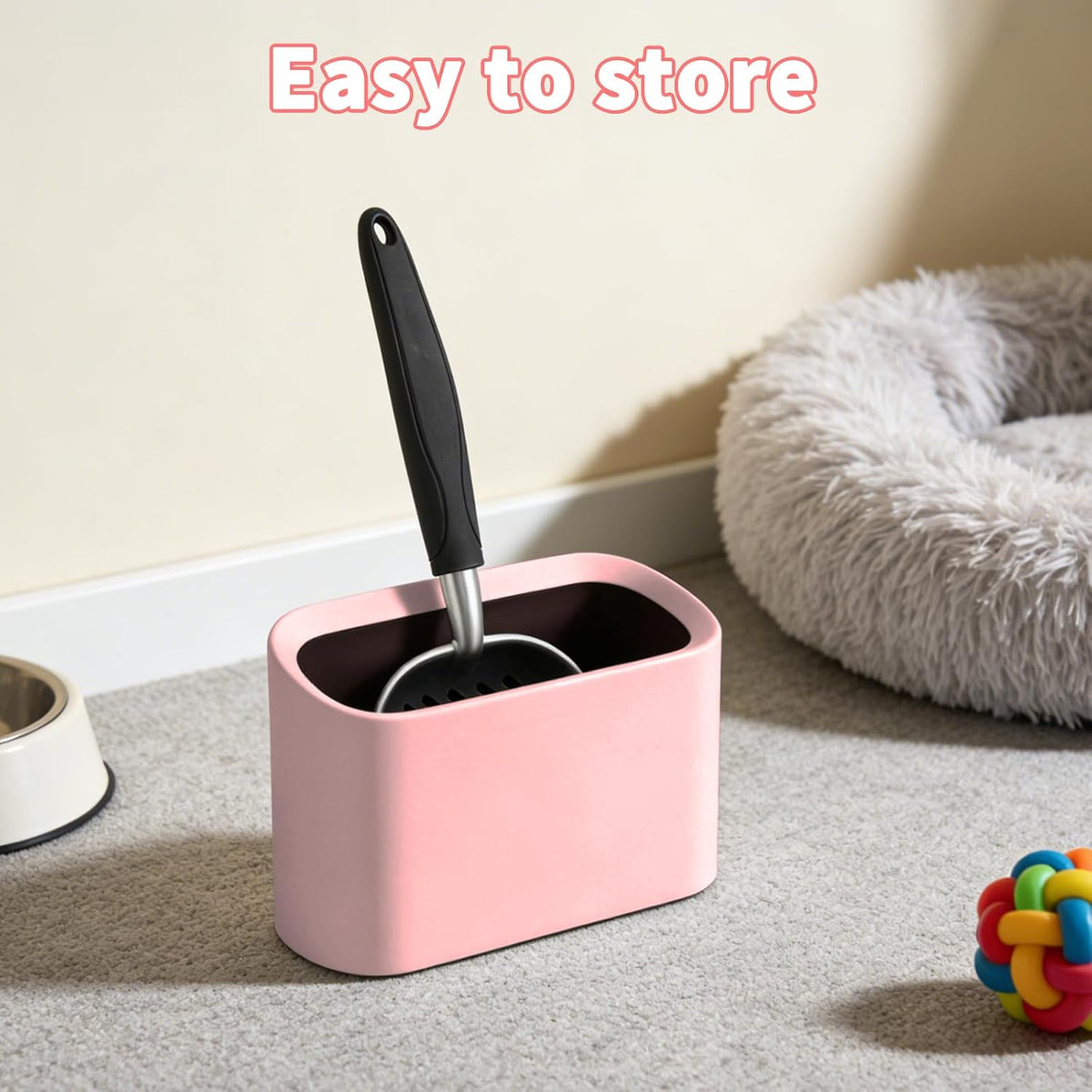Metal Cat Litter Scoop with Holder, Lidded Caddy Set, Pink