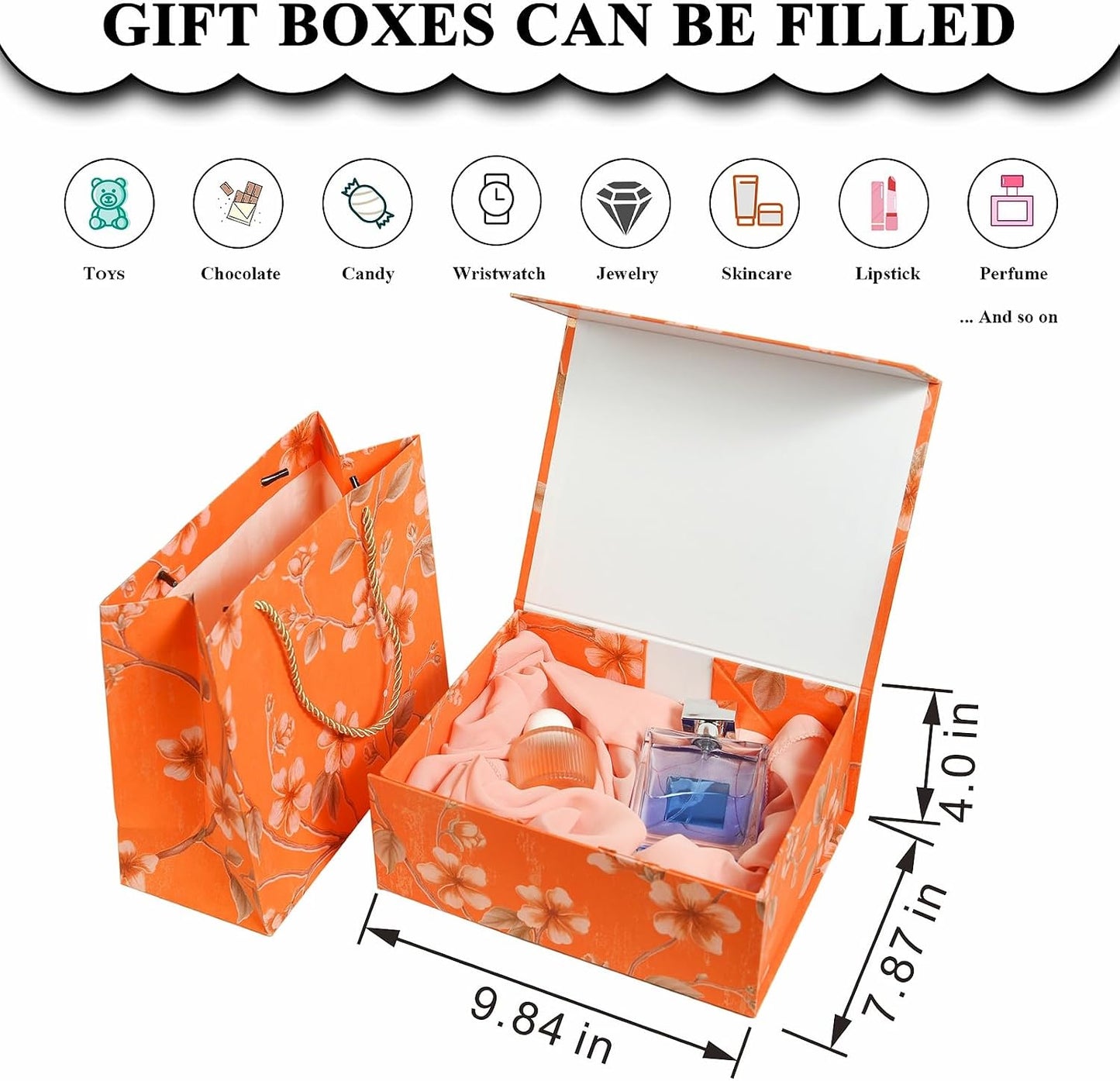 Luxurious Gift Box, 9.8"x7.9"x4" Magnetic Closure Rectangle Collapsible Box for Christmas,Valentine's Day and Anniversaries
