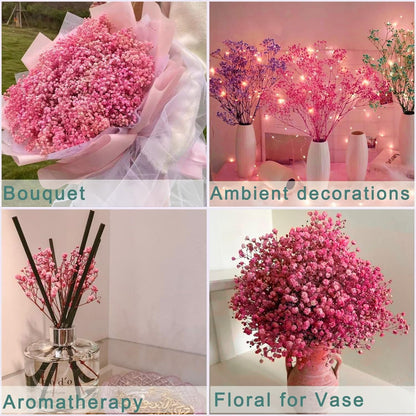 Pink Dried Baby's Breath Flowers, 2.8oz, 17 in, Natural Gypsophila Bouquet