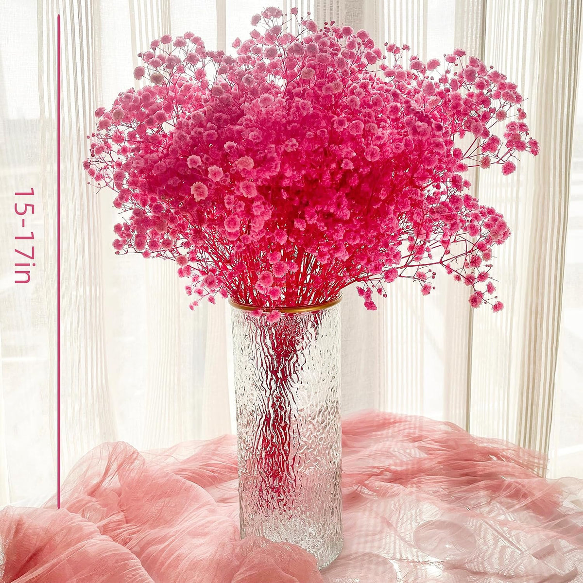 Pink Dried Baby's Breath Flowers, 2.8oz, 17 in, Natural Gypsophila Bouquet