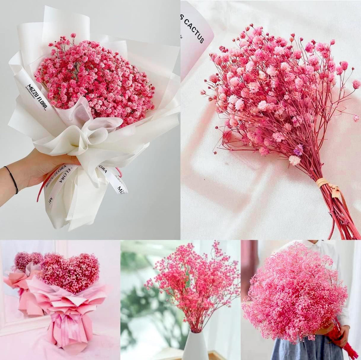 Pink Dried Baby's Breath Flowers, 2.8oz, 17 in, Natural Gypsophila Bouquet