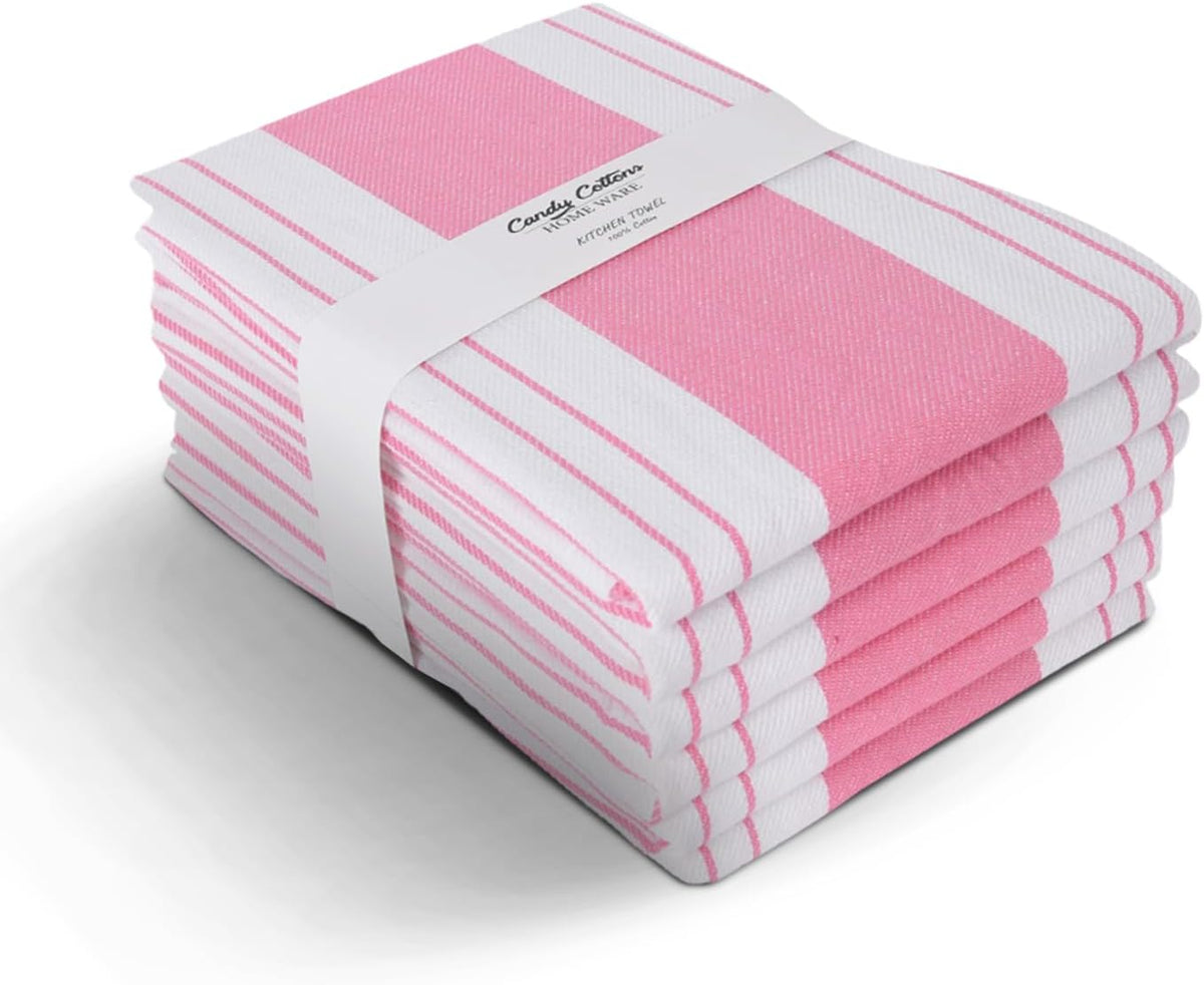 Stripe Kitchen Towels Decor Mordern Design Centreband Dish Towels Boho Stripe Absorbent Festive Gift Set of 6 Pantry Reusable Kitchen Dish Towel|Easter Spring Decor 18x28 in |Pink