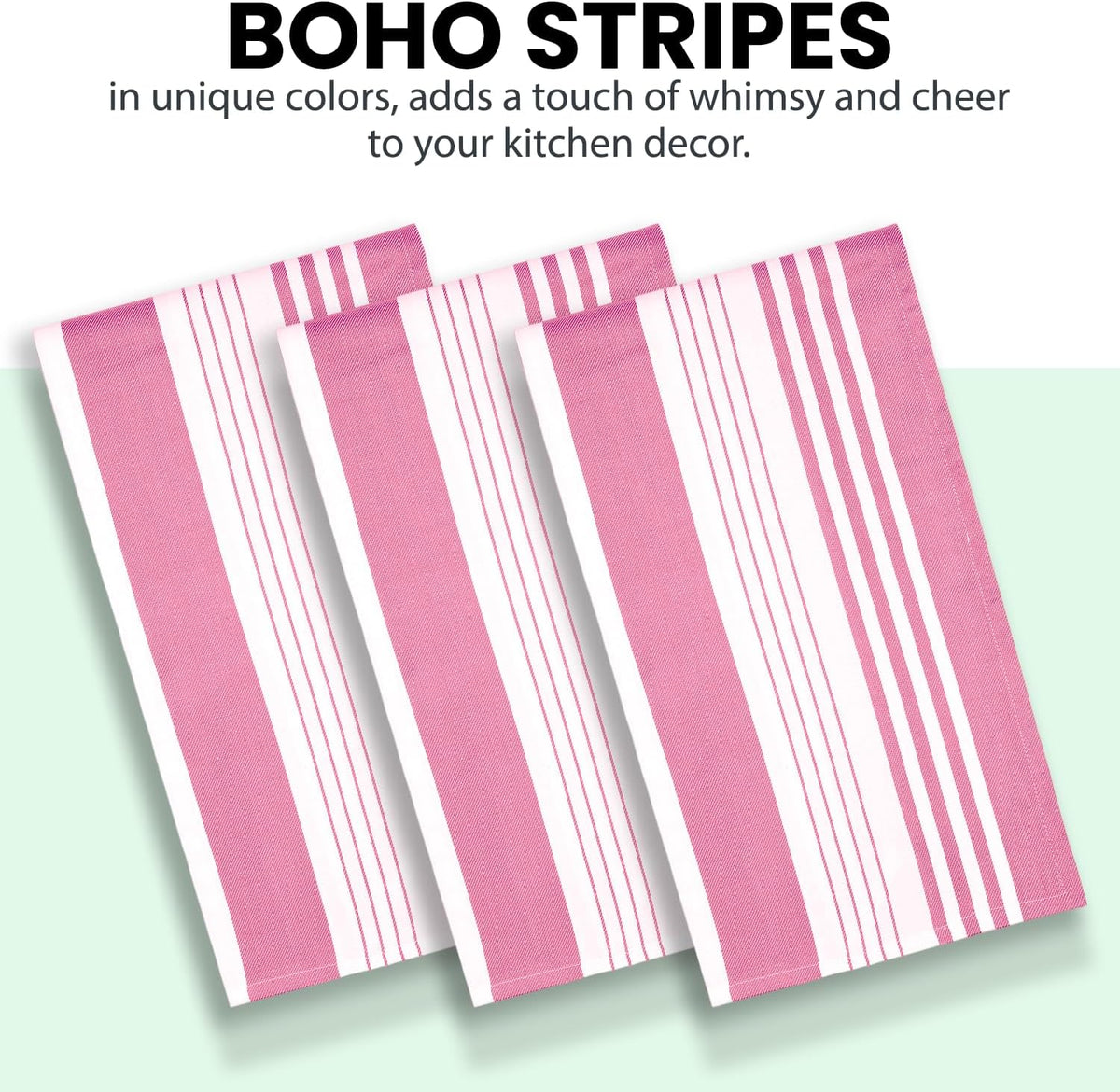 Stripe Kitchen Towels Decor Mordern Design Centreband Dish Towels Boho Stripe Absorbent Festive Gift Set of 6 Pantry Reusable Kitchen Dish Towel|Easter Spring Decor 18x28 in |Pink
