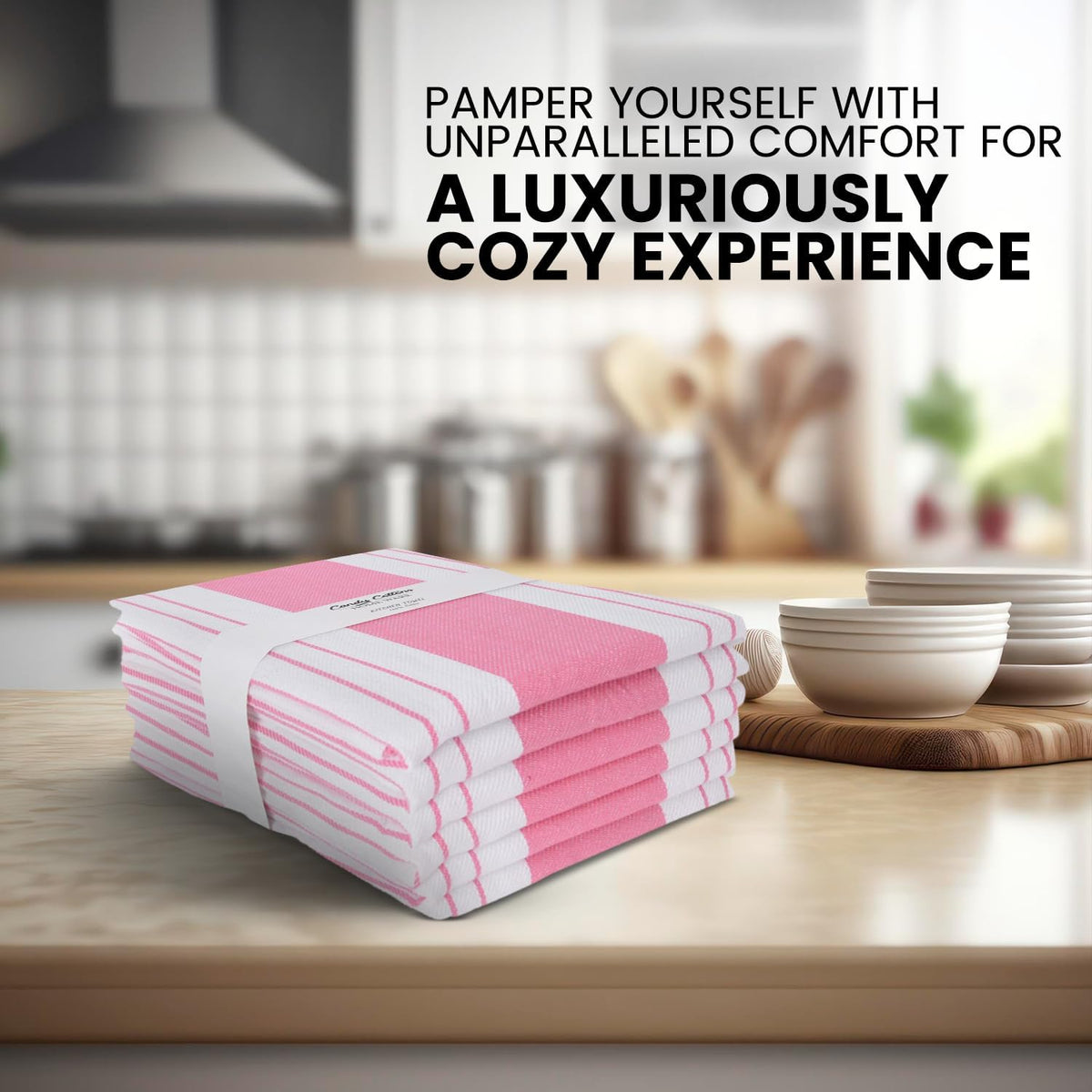Stripe Kitchen Towels Decor Mordern Design Centreband Dish Towels Boho Stripe Absorbent Festive Gift Set of 6 Pantry Reusable Kitchen Dish Towel|Easter Spring Decor 18x28 in |Pink