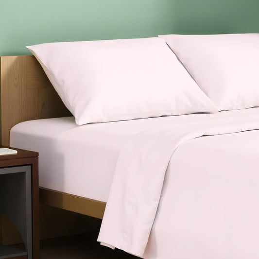 . 100% Organic Cotton Queen Percale Sheet Set - Blush Cotton Percale Sheets Queen, 4 Piece Percale Sheets Queen Size, Crisp, Cooling Sheets, 16" Deep Pocket Hotel Sheet Queen Size