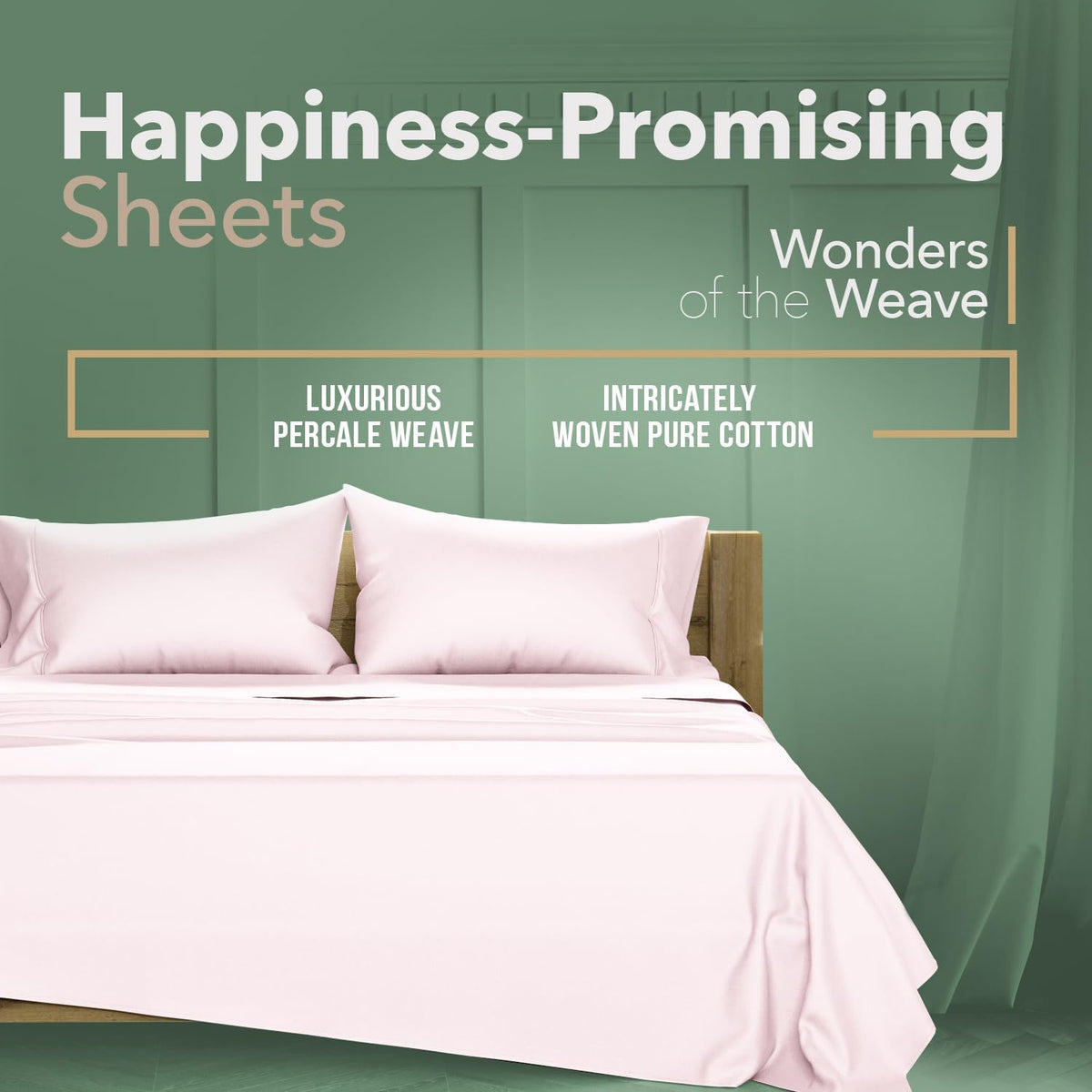 . 100% Organic Cotton Queen Percale Sheet Set - Blush Cotton Percale Sheets Queen, 4 Piece Percale Sheets Queen Size, Crisp, Cooling Sheets, 16" Deep Pocket Hotel Sheet Queen Size