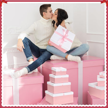 Chivertion 6 Pack Nesting Gift Boxes with Lids Ribbon, Large Square, Pink