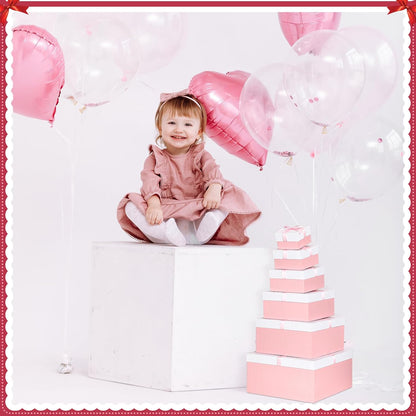 Chivertion 6 Pack Nesting Gift Boxes with Lids Ribbon, Large Square, Pink