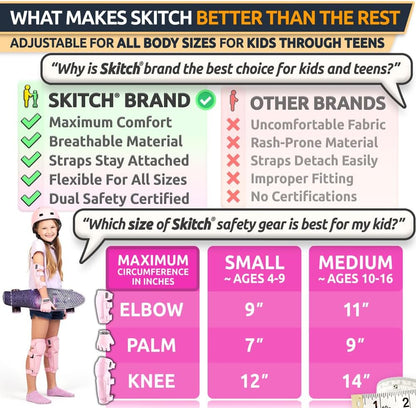 Skateboard Protective Safety Gear Set for Kids and Teens | Premium Lycra Sport Knee Pads + Elbow Pads + Wrist Guards + Carry Bag Scooter Roller Skate Inline Skating Rollerblading