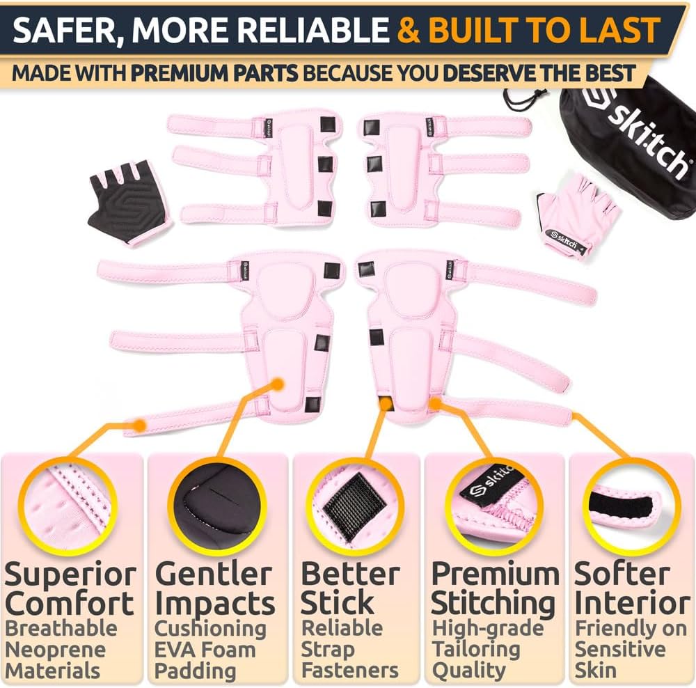 Skateboard Protective Safety Gear Set for Kids and Teens | Premium Lycra Sport Knee Pads + Elbow Pads + Wrist Guards + Carry Bag Scooter Roller Skate Inline Skating Rollerblading