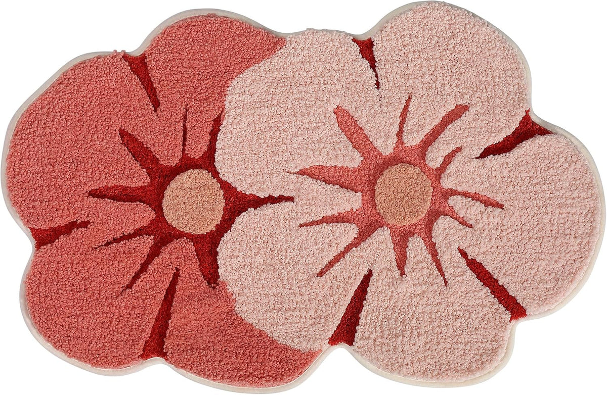 Shower Rug Bath Mat Forest Series Cartoon Design Bathroom Rug, Fluffy, Soft, Non-Slip, Durable, Absorbent Bath Rug, Irregular Plant Shaped Door Mat and Carpet, 19.7" x 31.5", Peach Blossom