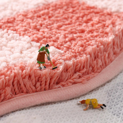 Shower Rug Bath Mat Forest Series Cartoon Design Bathroom Rug, Fluffy, Soft, Non-Slip, Durable, Absorbent Bath Rug, Irregular Plant Shaped Door Mat and Carpet, 19.7" x 31.5", Peach Blossom