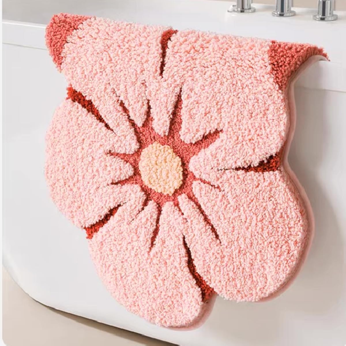 Shower Rug Bath Mat Forest Series Cartoon Design Bathroom Rug, Fluffy, Soft, Non-Slip, Durable, Absorbent Bath Rug, Irregular Plant Shaped Door Mat and Carpet, 19.7" x 31.5", Peach Blossom