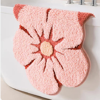 Shower Rug Bath Mat Forest Series Cartoon Design Bathroom Rug, Fluffy, Soft, Non-Slip, Durable, Absorbent Bath Rug, Irregular Plant Shaped Door Mat and Carpet, 19.7" x 31.5", Peach Blossom