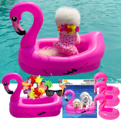 Dog Pool Float, Funny 6-in-1 Inflatable Dog Floats for Pool, Pet Floatie Raft for Small Dogs, Puppy and Doggies, Pink Flamingo