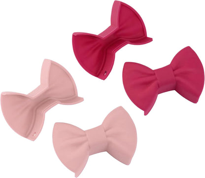 2 Pairs Silicone Bowknot Pot Handle Holders – Pink and Rose Red, Heat Resistant Non-Slip Grips for Cast Iron Skillets and Most Cookware