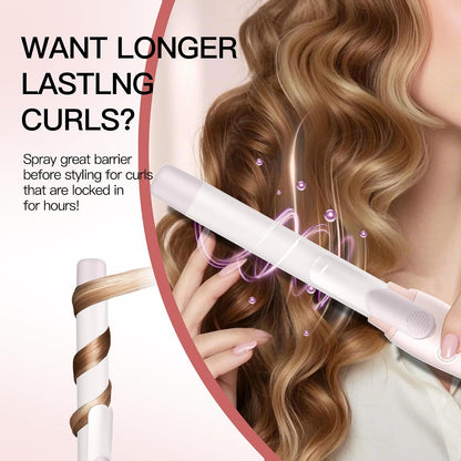 Extra-Long Barrel Rotating Curling Iron with Short Clamp, Automatic Curling Iron 1 Inch Creates Loose Curls – for Medium and Long Hair, High Heat 410°F, Instant Heat up, Double Ceramic, Dual Voltage