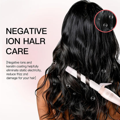 Extra-Long Barrel Rotating Curling Iron with Short Clamp, Automatic Curling Iron 1 Inch Creates Loose Curls – for Medium and Long Hair, High Heat 410°F, Instant Heat up, Double Ceramic, Dual Voltage