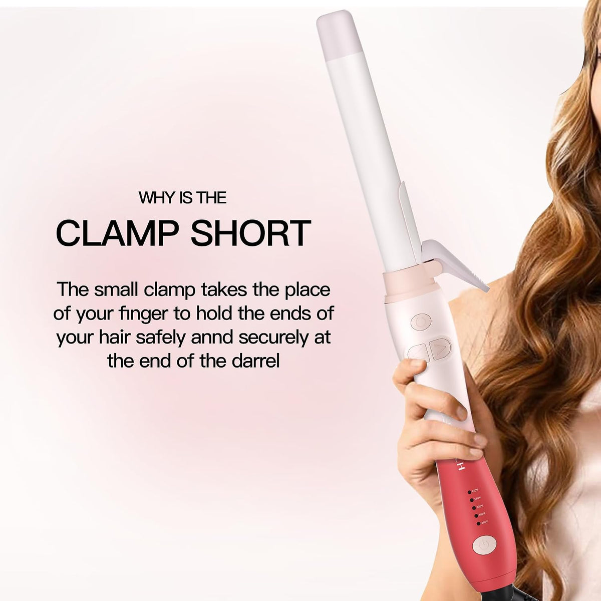 Extra-Long Barrel Rotating Curling Iron with Short Clamp, Automatic Curling Iron 1 Inch Creates Loose Curls – for Medium and Long Hair, High Heat 410°F, Instant Heat up, Double Ceramic, Dual Voltage