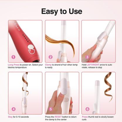 Extra-Long Barrel Rotating Curling Iron with Short Clamp, Automatic Curling Iron 1 Inch Creates Loose Curls – for Medium and Long Hair, High Heat 410°F, Instant Heat up, Double Ceramic, Dual Voltage