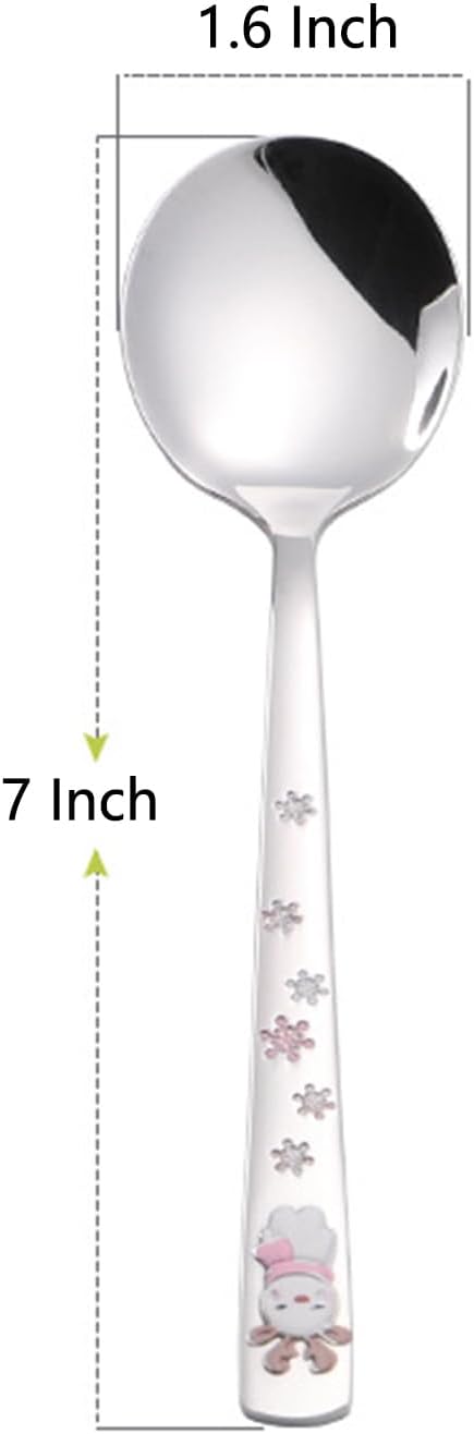 Cute Cartoon Stainless Steel Dinner Spoons,Christmas Spoon,Stainless Steel Soup Spoon,7 Inch,Pink Elk,4 Pieces.