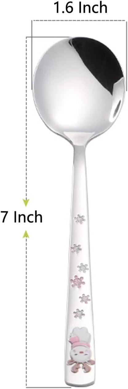 Cute Cartoon Stainless Steel Dinner Spoons,Christmas Spoon,Stainless Steel Soup Spoon,7 Inch,Pink Elk,4 Pieces.