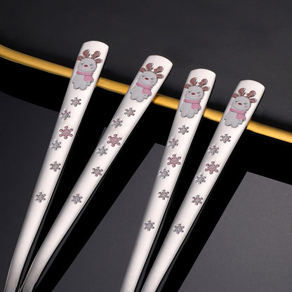 Cute Cartoon Stainless Steel Dinner Spoons,Christmas Spoon,Stainless Steel Soup Spoon,7 Inch,Pink Elk,4 Pieces.