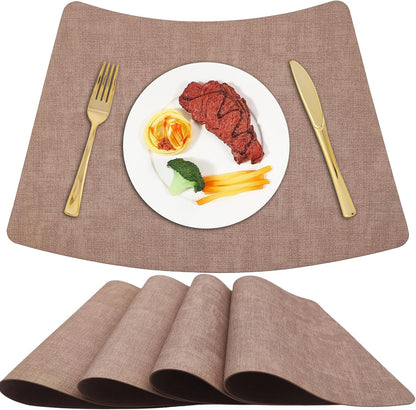 Round Table Placemats Set of 4, Faux Leather Wedge Shape Place Mats Heat Resistant Wipeable Washable Table Mats, Heavy Duty Kitchen Dining Mats(Light pink)